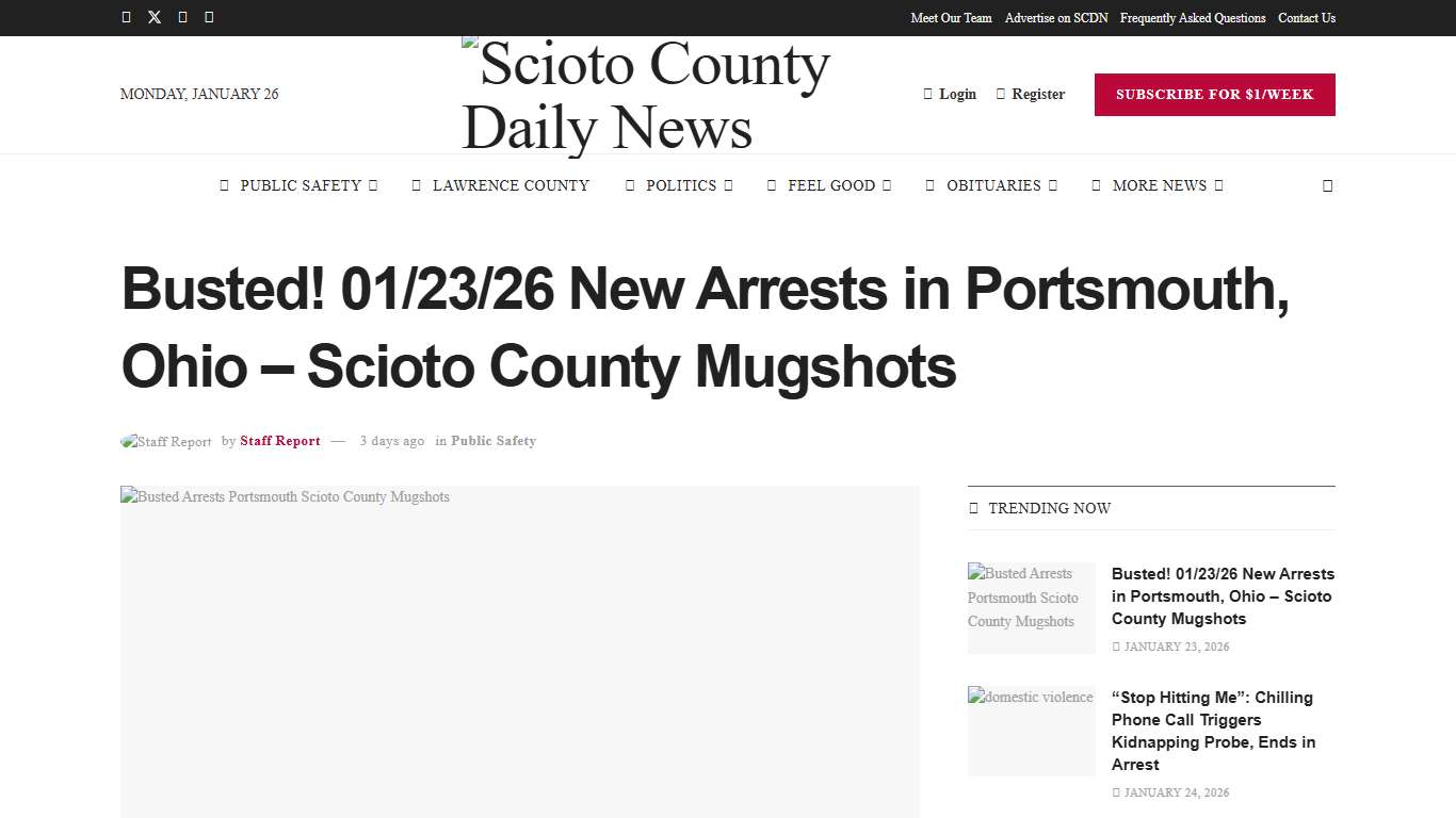 Busted! 01/23/26 New Arrests in Portsmouth, Ohio – Scioto County Mugshots – Scioto County Daily News